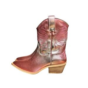 ZEN Shu Shop Zahara Metallic Pink & Silver Women's Western Cowboy Boots Size 6.5
